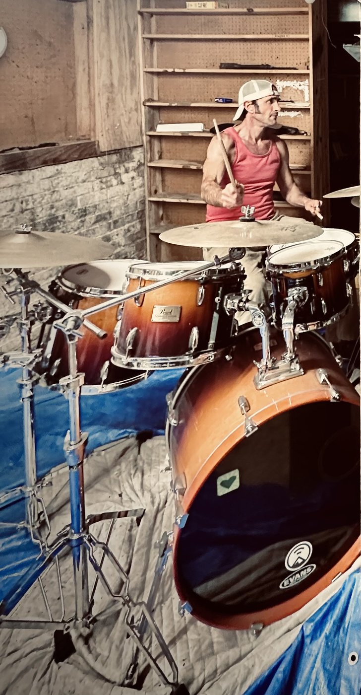 Aaron on the drum kit
